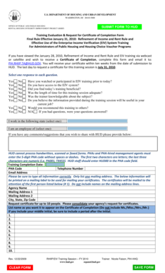 HUD Training Evaluation & Certificate Request Form