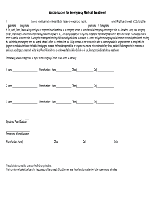 Authorization for Emergency Medical Treatment