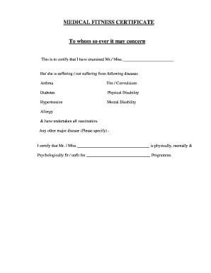 Medical Fitness Certificate