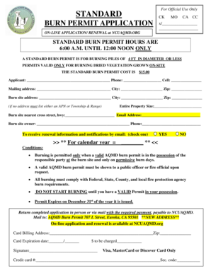 California Standard Burn Permit Application