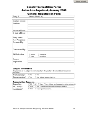 Anime Los Angeles Cosplay Competition Forms