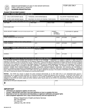 Missouri Family Care Safety Registry Worker Registration Form