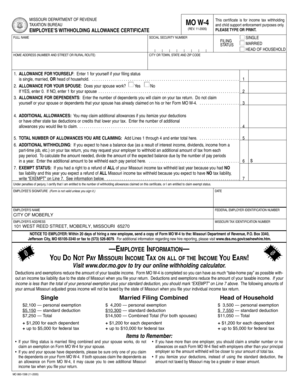 Missouri Employee Withholding Allowance Certificate