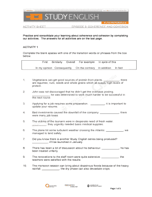 Activity Sheet: Coherence and Cohesion