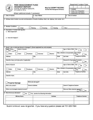 North Dakota Incident Report Form