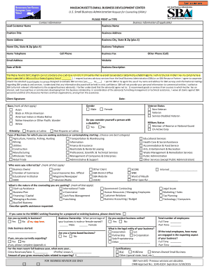 Massachusetts Small Business Development Center Request for Counseling