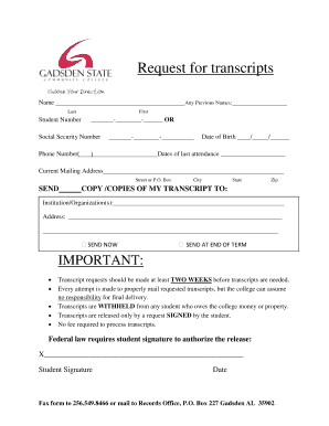 Request for Transcripts