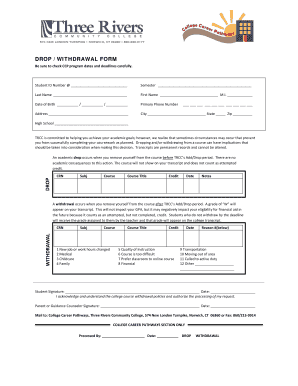 College Course Drop/Withdrawal Form