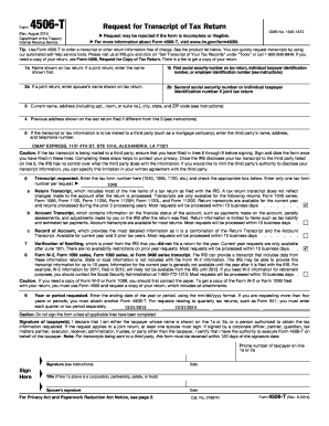 IRS Form 4506-T Request for Transcript of Tax Return