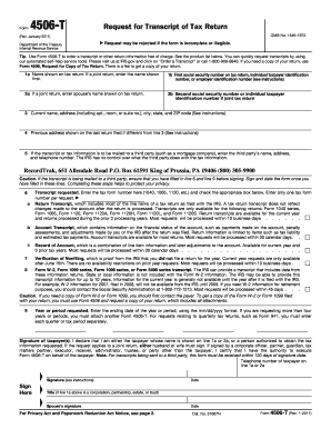 IRS Form 4506-T Request for Transcript of Tax Return