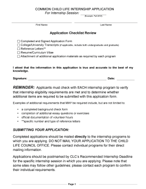 Common Child Life Internship Application Form