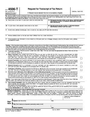 IRS Form 4506-T Request for Transcript of Tax Return