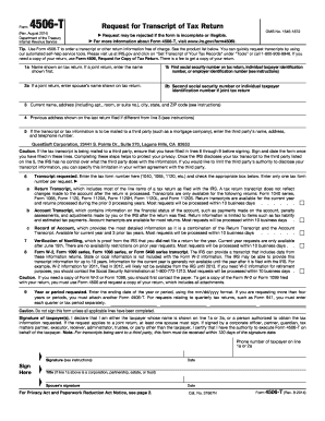 IRS Form 4506-T Request for Transcript of Tax Return