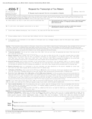 IRS Form 4506-T Request for Transcript of Tax Return