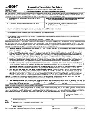 IRS Form 4506-T Request for Transcript of Tax Return