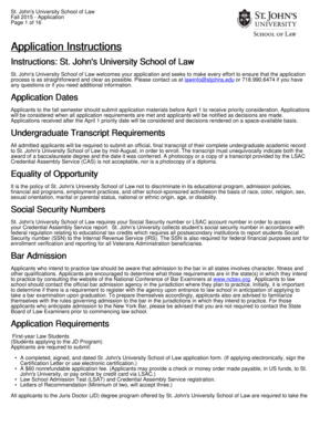 St. John's University School of Law Fall 2015 Application