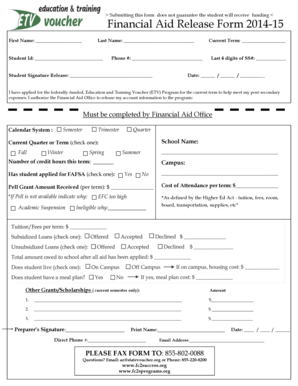 Arizona Education and Training Voucher Financial Aid Release Form