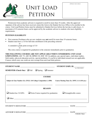 Unit Load Petition Form