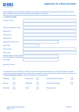 Bank Guarantee Application Form