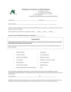 Financial Aid Unusual Expense Form