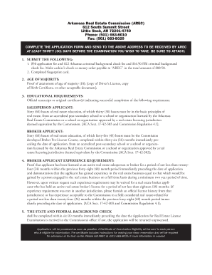 Arkansas Real Estate License Examination Application