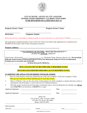 Senior Citizen Property Tax Reduction Form