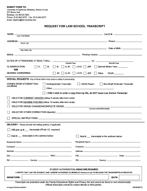 Request for Law School Transcript