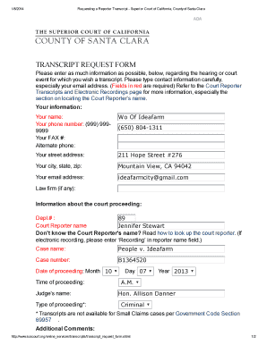 Court Reporter Transcript Request Form