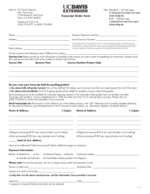 UC Davis Extension Transcript Order Form