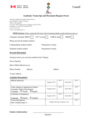 Academic Transcript and Document Request Form