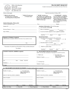 University of the Pacific Transcript Request Form