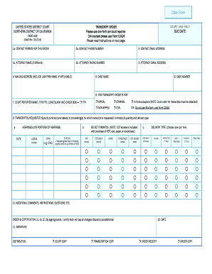 US District Court Transcript Order Form