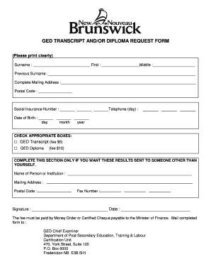 GED Transcript and Diploma Request Form