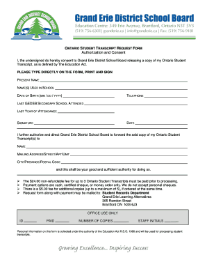 Ontario Student Transcript Request Form