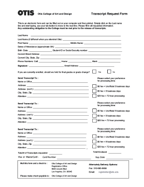 Transcript Request Form - Otis College of Art and Design - otis