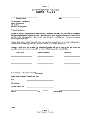 State Transcript of Violations Form