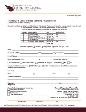 Transcript & Letter of Good Standing Request Form