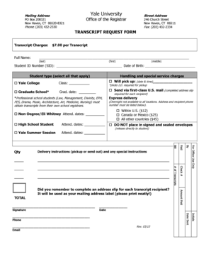 Yale University Transcript Request Form