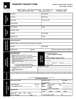 Canadian University College Transcript Request Form