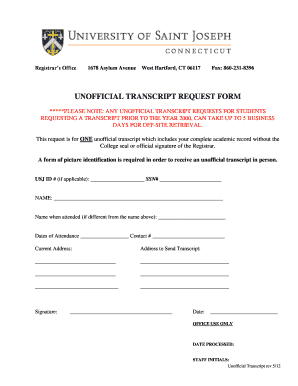 Unofficial Transcript Request Form