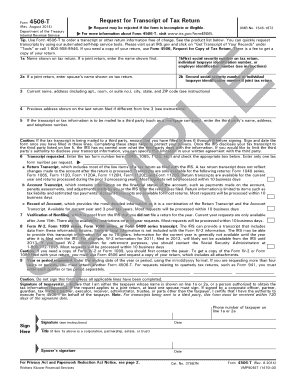 IRS Form 4506-T Request for Transcript of Tax Return