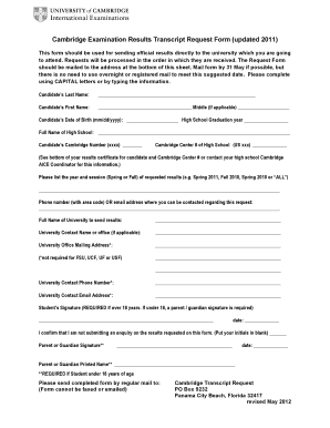 fillable online rpbhs cambridge examination results transcript uf transcript request form