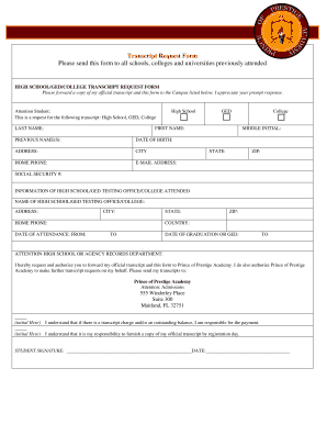 High School GED College Transcript Request Form