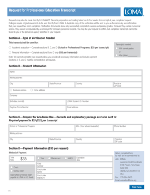 LOMA Professional Education Transcript Request Form