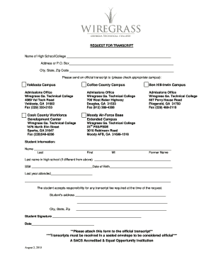 College/High School Transcript Request Form - Wiregrass Georgia ... - wiregrass