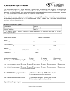 Clayton State University Application Update Form