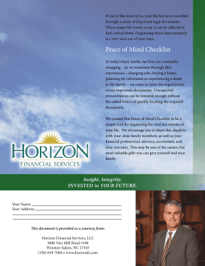 Peace of Mind Checklist