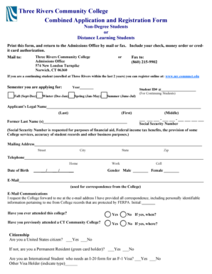 Three Rivers Community College Application and Registration Form