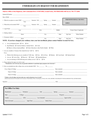Undergraduate Request for Readmission Form