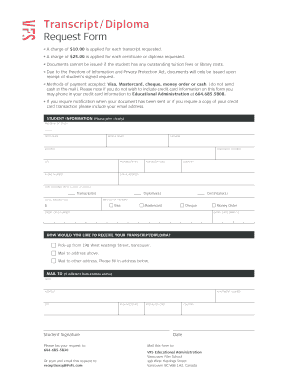 Vancouver Film School Transcript Diploma Request Form